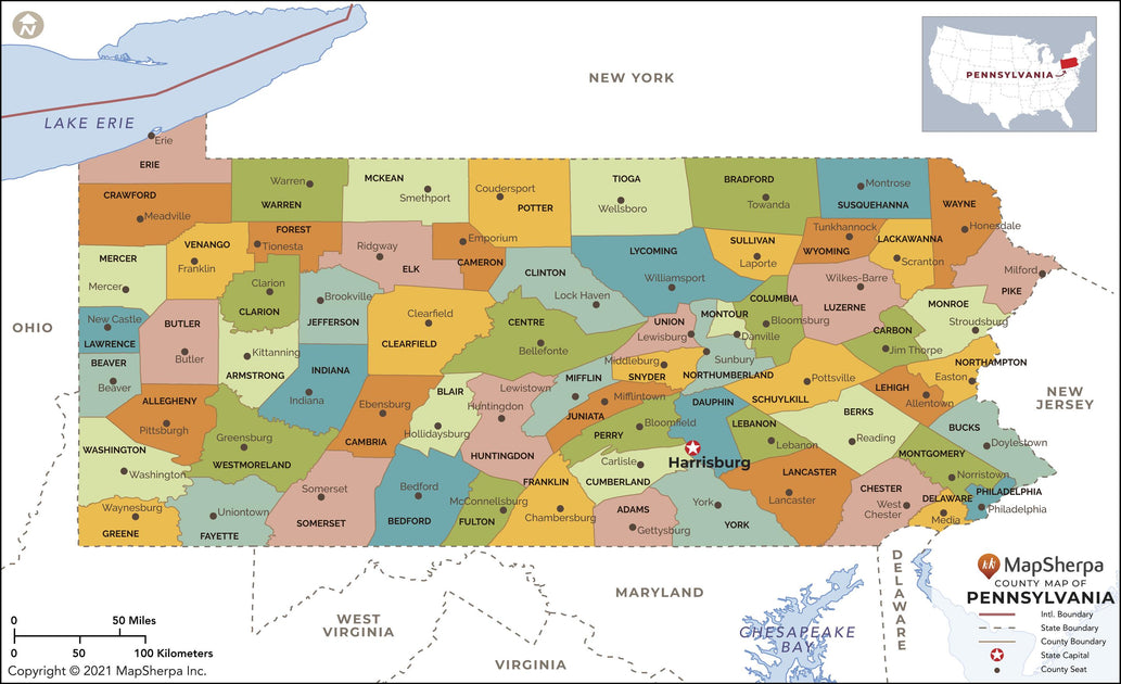 Pennsylvania County Map – American Map Store