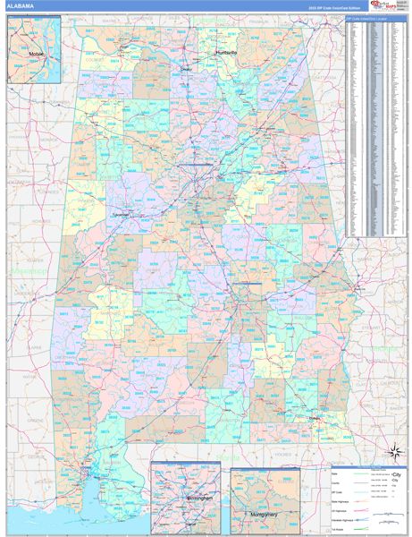 Color Cast Style Alabama Wall Map by Market Maps