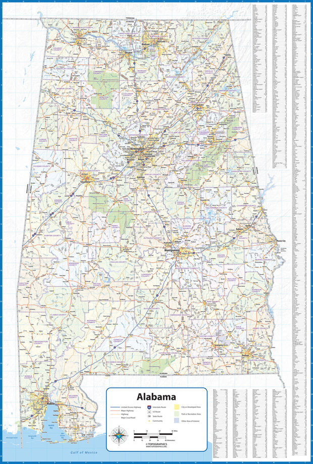 Alabama Wall Map by Topographics