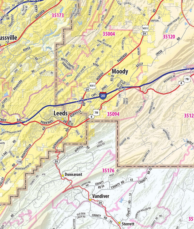 Birmingham Greater Metro Area Wall Map