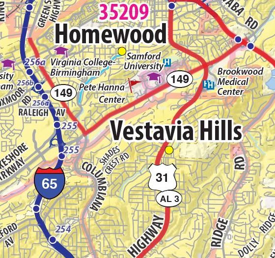 Birmingham Greater Metro Area Wall Map