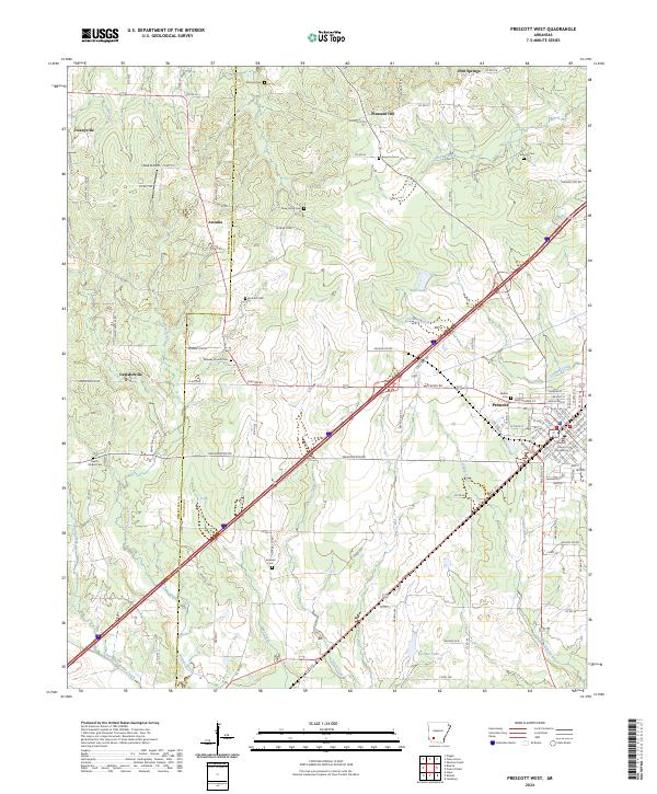 US Topo 7.5-minute map for Prescott West AR