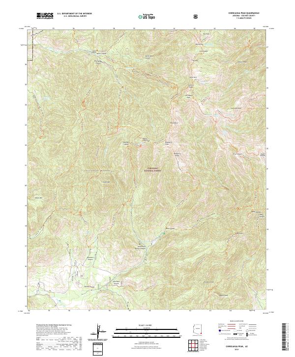 US Topo 7.5-minute map for Chiricahua Peak AZ