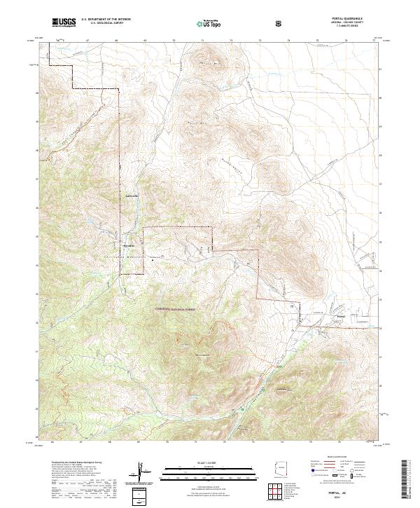 USGS US Topo 7.5-minute map for Portal AZ 2021