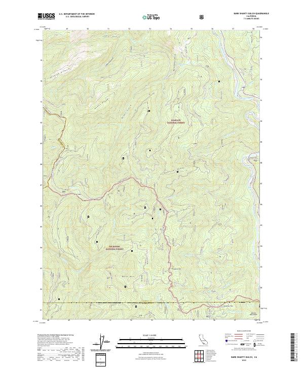 US Topo 7.5-minute map for Bark Shanty Gulch CA