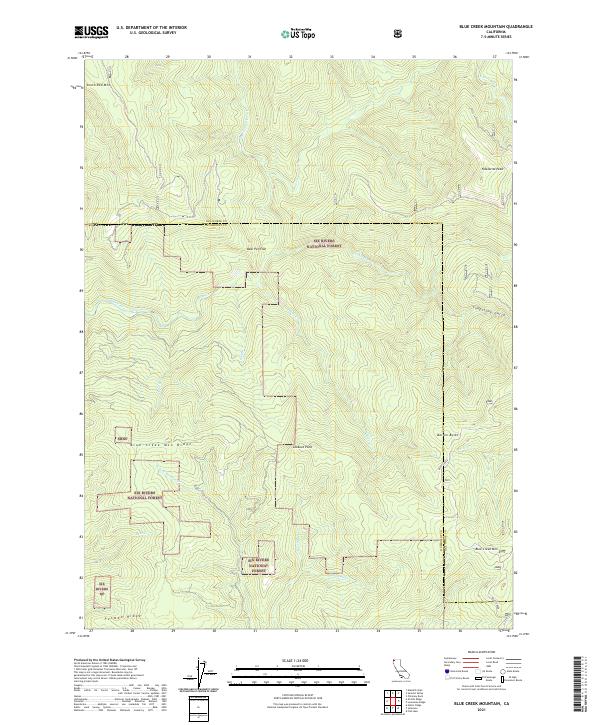 US Topo 7.5-minute map for Blue Creek Mountain CA