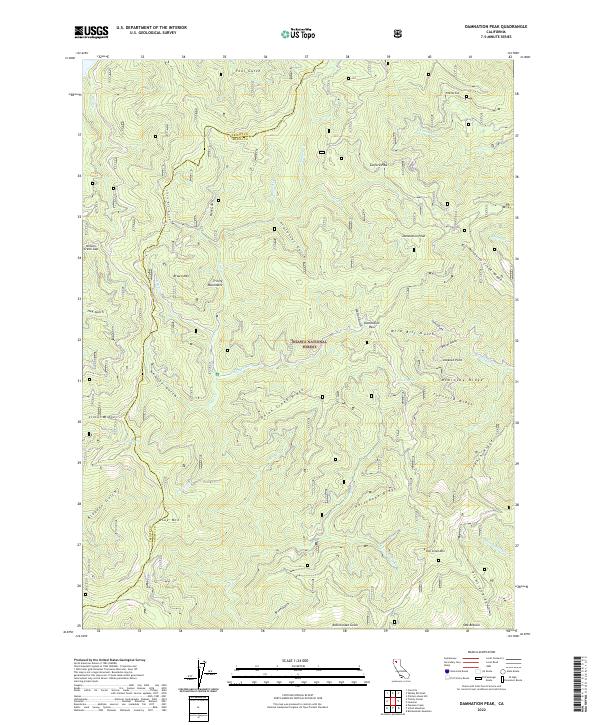 US Topo 7.5-minute map for Damnation Peak CA