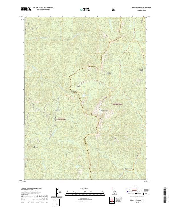 US Topo 7.5-minute map for Devils Punchbowl CA