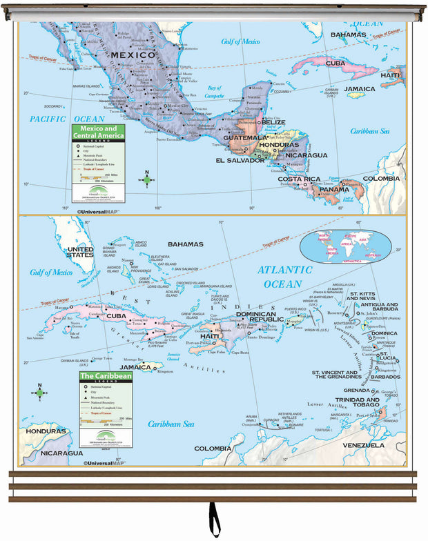 3-Map Western Hemisphere Spring Roller Pulldown Set - Primary Level, by Kappa Map Group