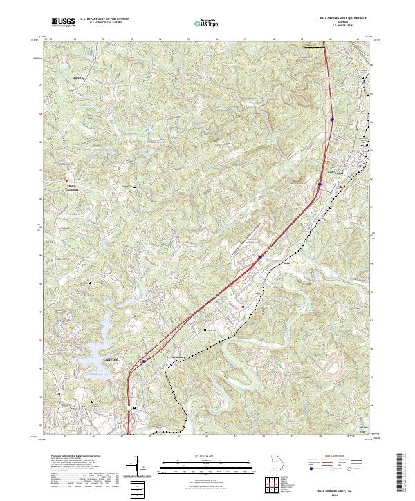 US Topo 7.5-minute map for Ball Ground West GA