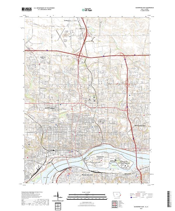 US Topo 7.5-minute map for Davenport East IAIL