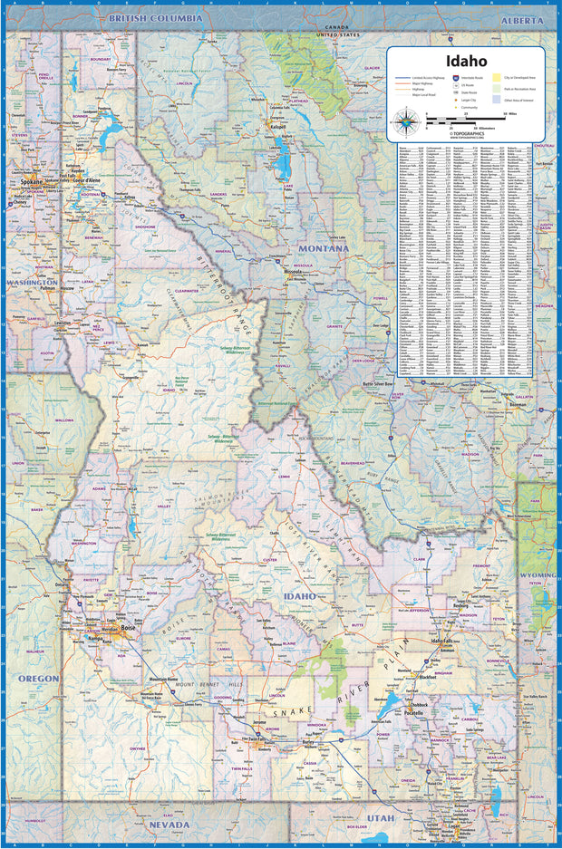 Idaho Wall Map by Topographic Maps