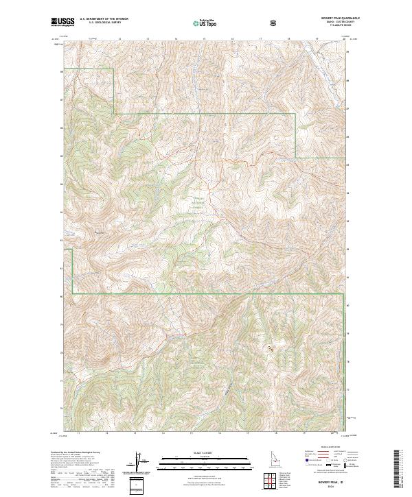 US Topo 7.5-minute map for Bowery Peak ID – American Map Store