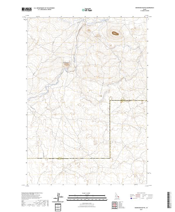 US Topo 7.5-minute map for Snowshoe Butte ID