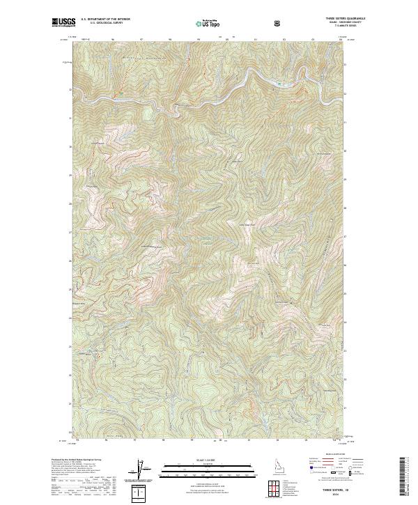 US Topo 7.5-minute map for Three Sisters ID