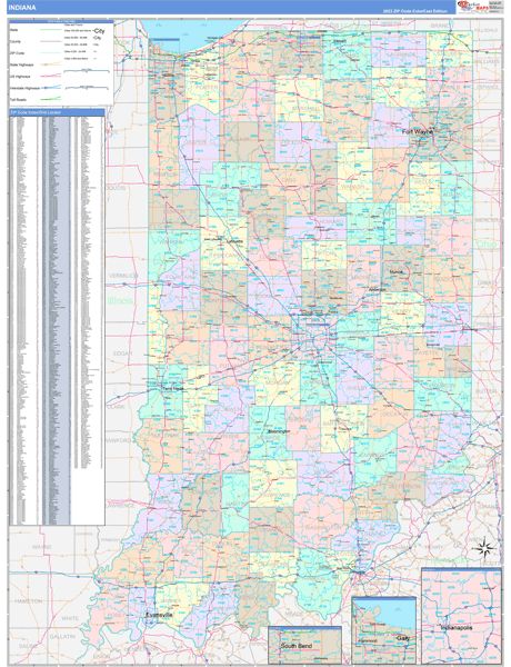 Color Cast Style Indiana Wall Map by Market Maps