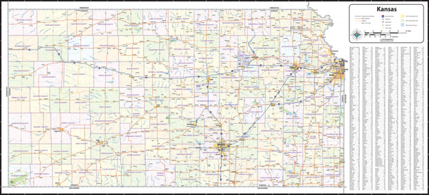 Kansas Wall Map by Topographic Maps