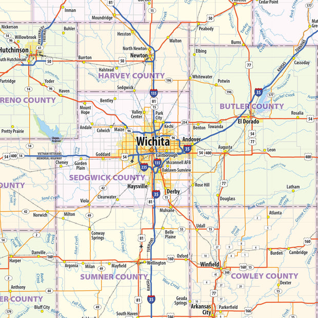 Kansas Wall Map by Topographic Maps