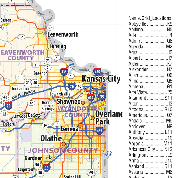 Kansas Wall Map by Topographic Maps