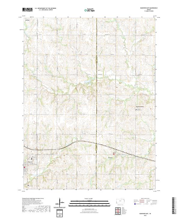 US Topo 7.5-minute map for Hanover East KS