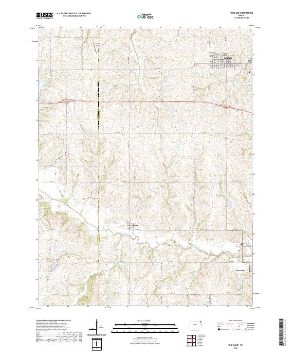 US Topo 7.5-minute map for Highland KS