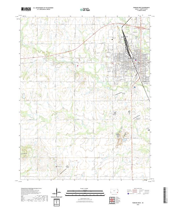 US Topo 7.5-minute map for Parsons West KS