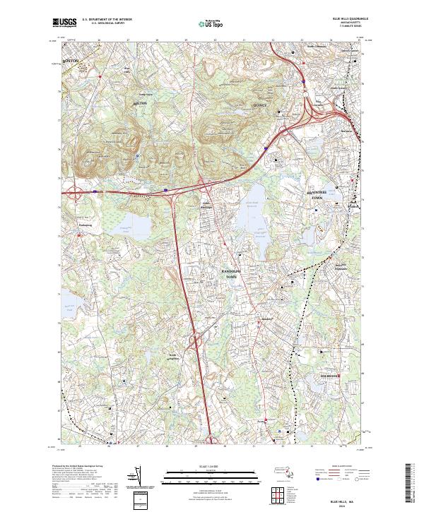 US Topo 7.5-minute map for Blue Hills MA