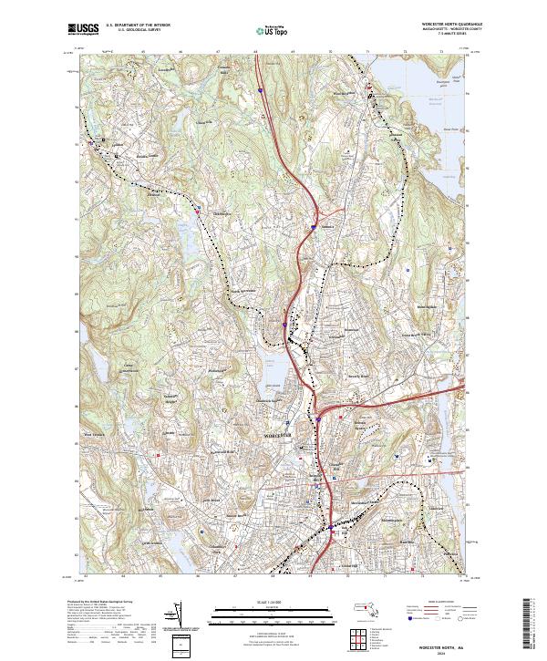 US Topo 7.5-minute map for Worcester North MA