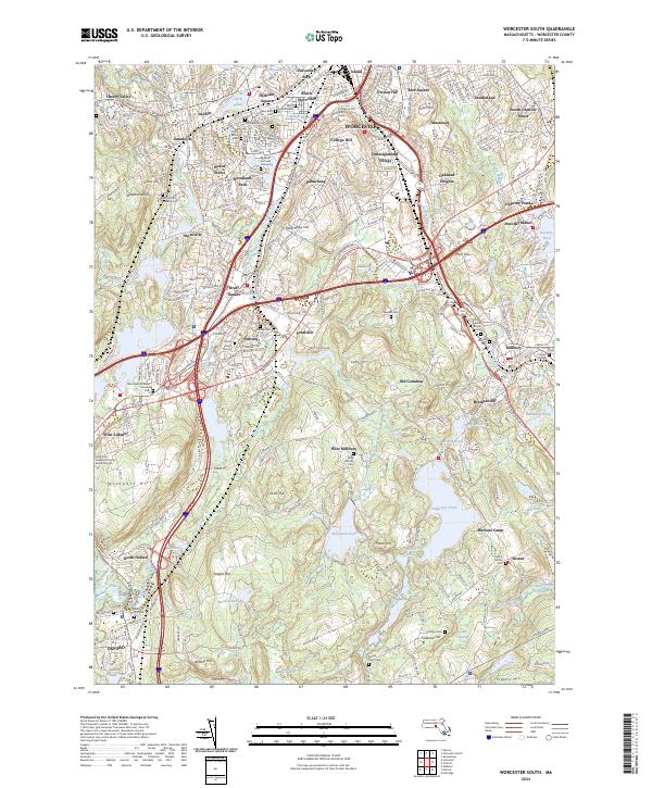 US Topo 7.5-minute map for Worcester South MA