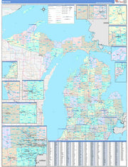 Color Cast Style Wall Map of Michigan by Market Maps