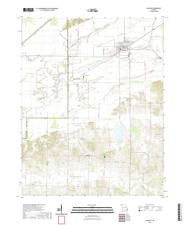 USGS US Topo 7.5-minute map for Advance MO 2021