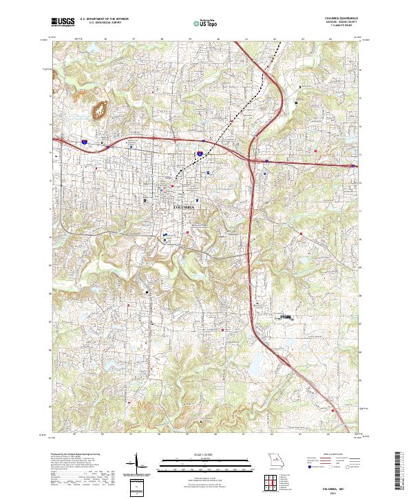 USGS US Topo 7.5-minute map for Columbia MO 2021