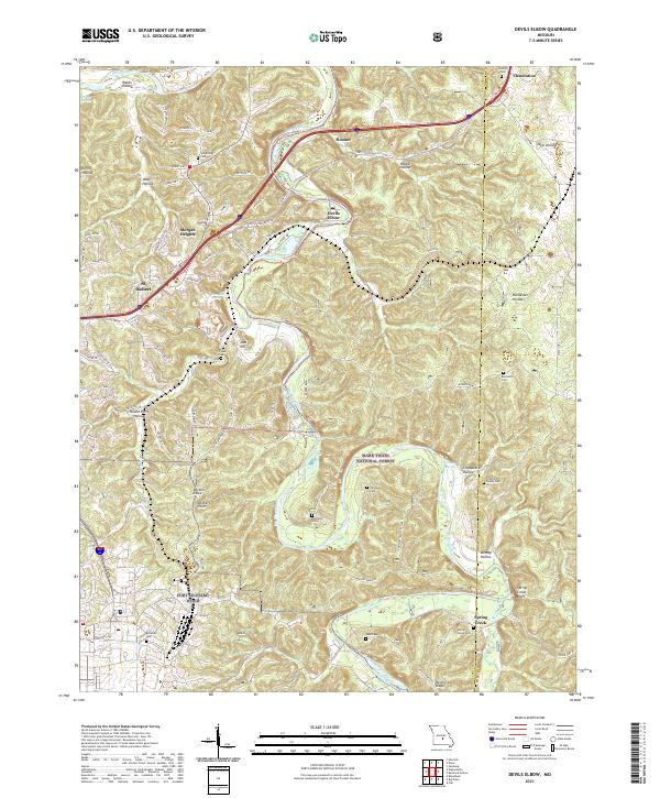 USGS US Topo 7.5-minute map for Devils Elbow MO 2021