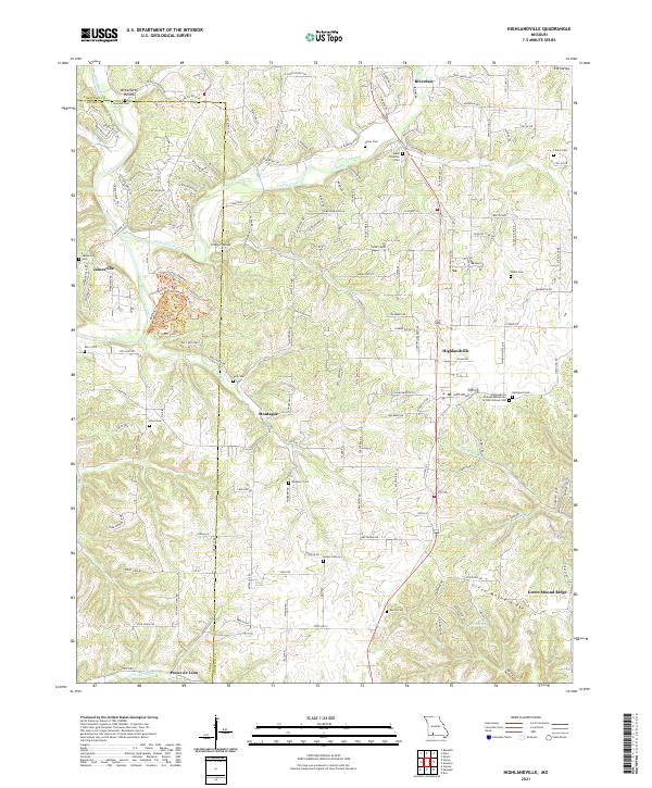 USGS US Topo 7.5-minute map for Highlandville MO 2021