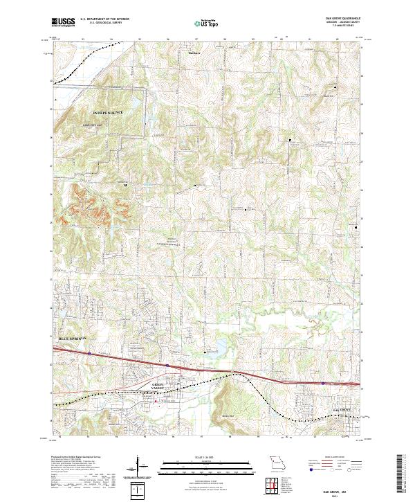 USGS US Topo 7.5-minute map for Oak Grove MO 2021