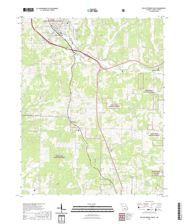 USGS US Topo 7.5-minute map for Willow Springs South MO 2021