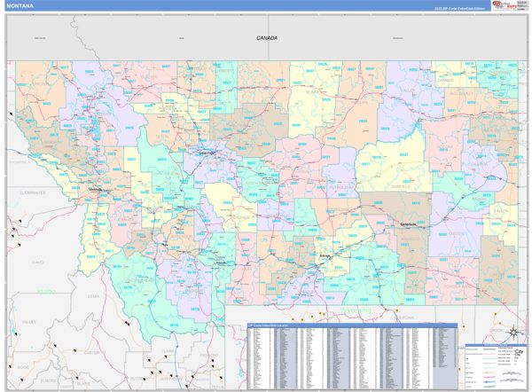 Color Cast Style Wall Map of Montana by Market Maps