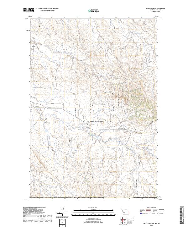 US Topo 7.5-minute map for Belle Creek SW MTWY