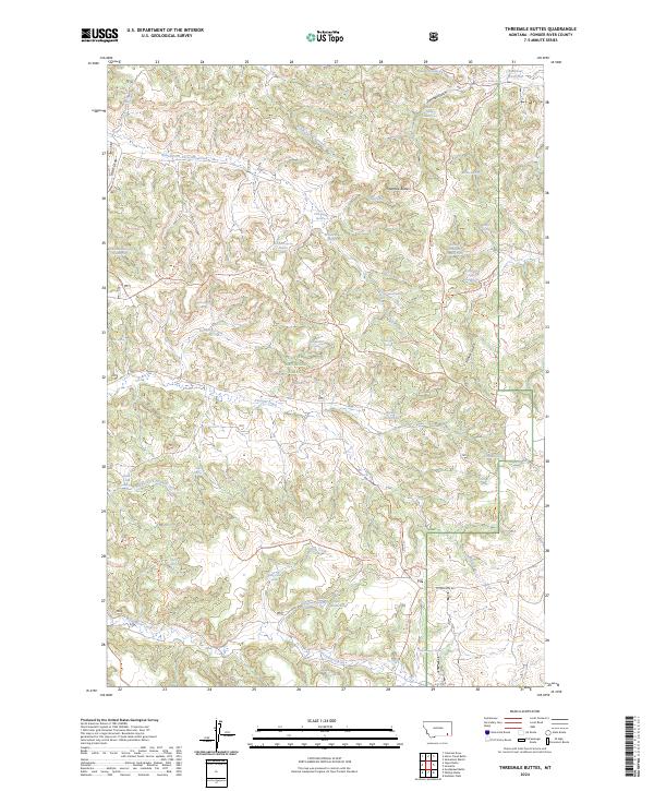 US Topo 7.5-minute map for Threemile Buttes MT