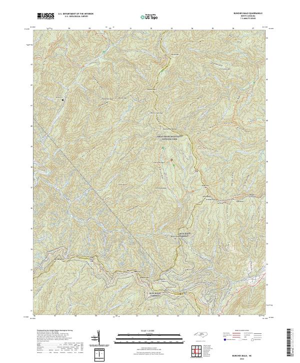 US Topo 7.5-minute map for Bunches Bald NC