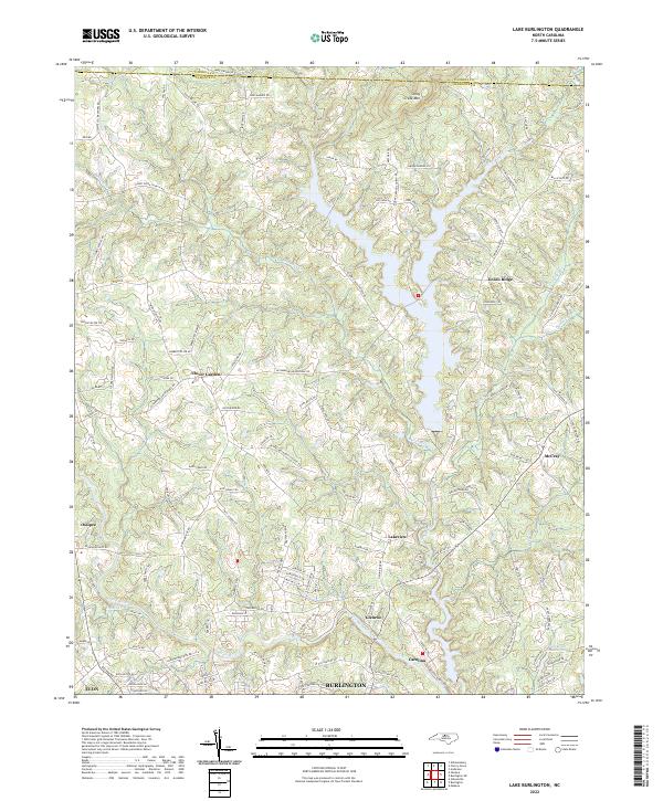 US Topo 7.5-minute map for Lake Burlington NC