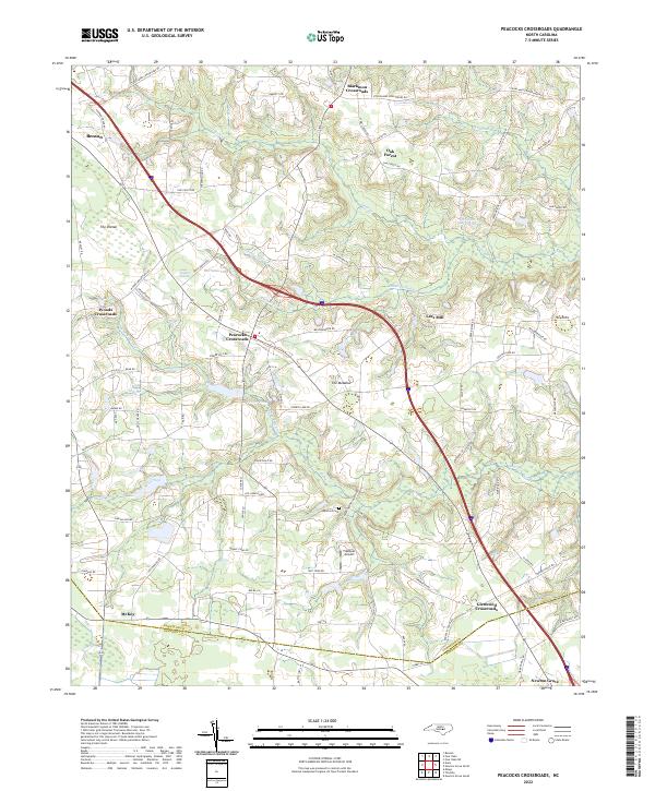 US Topo 7.5-minute map for Peacocks Crossroads NC