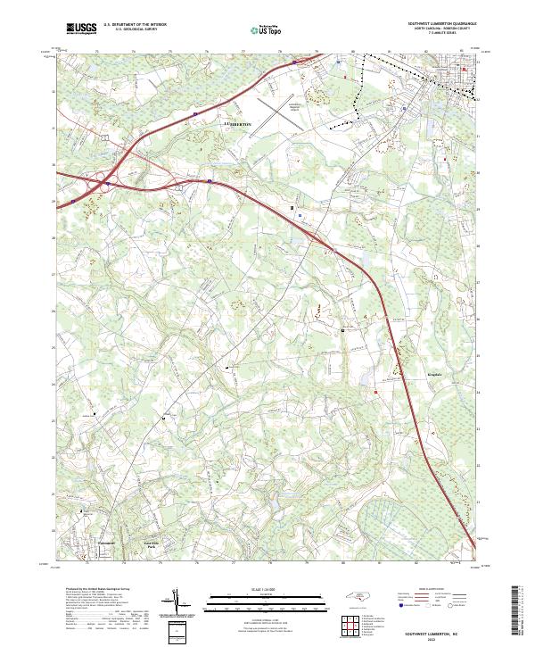 US Topo 7.5-minute map for Southwest Lumberton NC