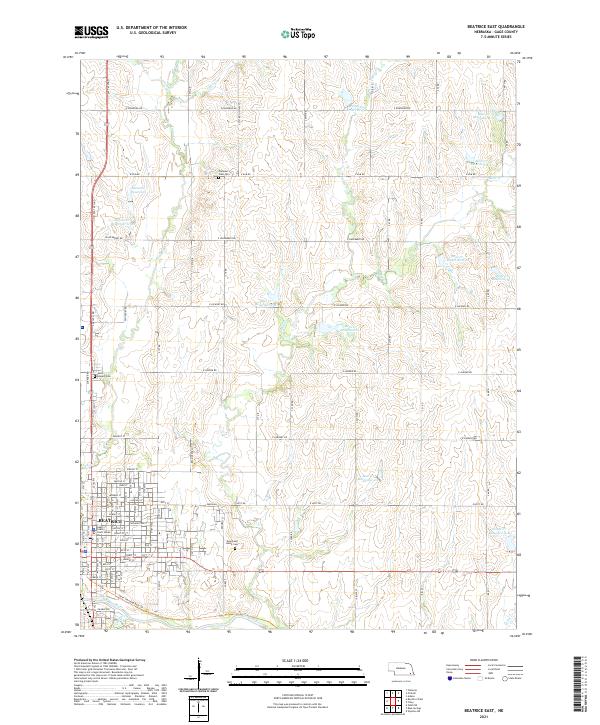 USGS US Topo 7.5-minute map for Beatrice East NE 2021