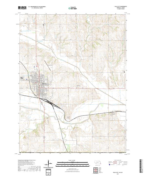 USGS US Topo 7.5-minute map for Falls City NEKS 2021