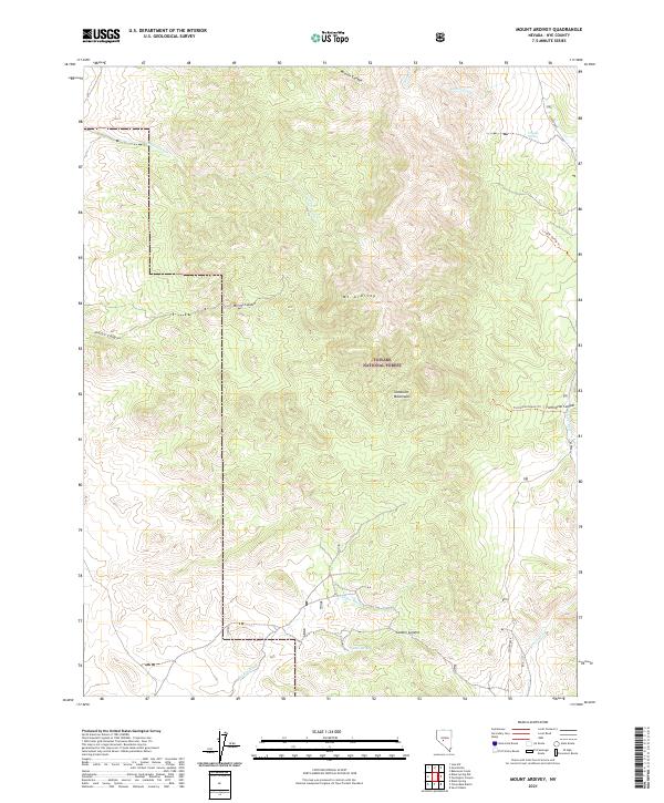 US Topo 7.5-minute map for Mount Ardivey NV