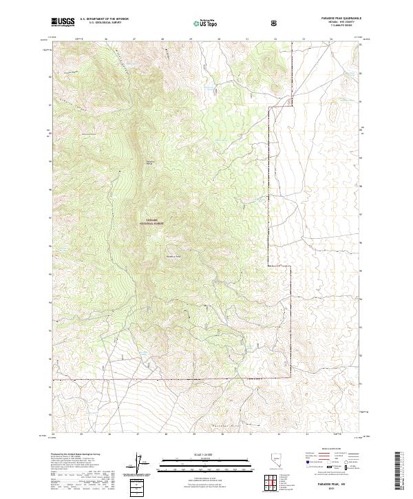 US Topo 7.5-minute map for Paradise Peak NV