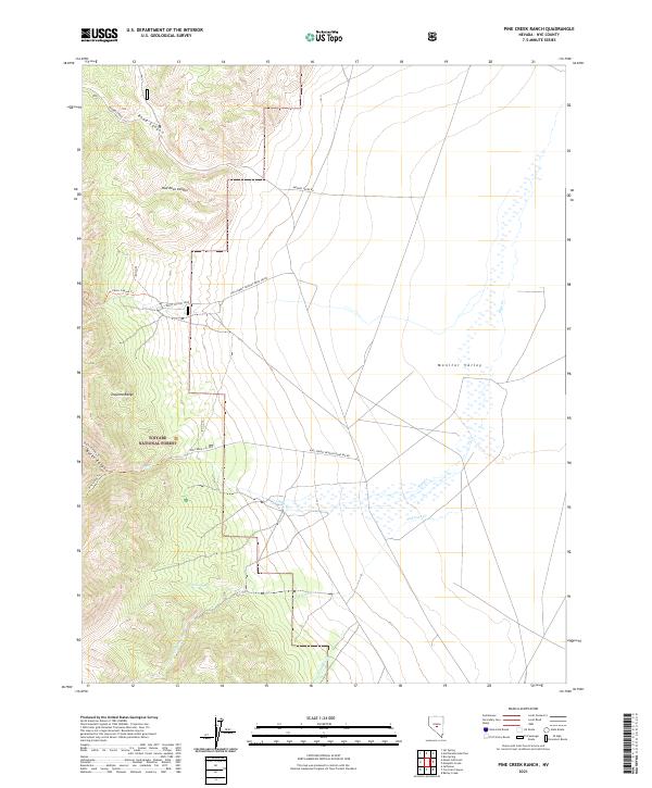 US Topo 7.5-minute map for Pine Creek Ranch NV