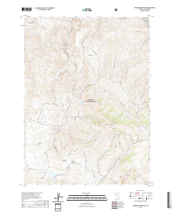 US Topo 7.5-minute map for Tennessee Mountain NV