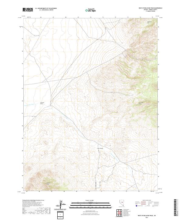 US Topo 7.5-minute map for West of Bellevue Peak NV